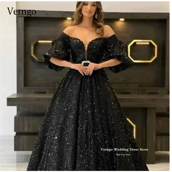 Verngo блестящее черное платье с длинными рукавами платья выпускного вечера с открытыми плечами сексуальное Дубай арабский плюс размер зеленый вечерние платья