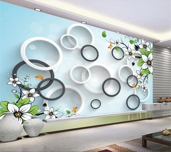 wellyu papel de pared, обои на заказ, 3D круг, белые цветы, зеленые листья, фон, обои для гостиной