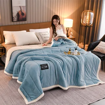 Вязаное зимнее утолщенное одеяло для кровати, домашнее плюшевое одеяло из молочной шерсти, теплые стеганые одеяла из хлопка ягненка осенью и весной
