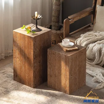 Угловой диван в гостиной в стиле Ретро, столик из массива дерева, Небольшой Квадратный столик в стиле Ваби-саби, журнальный столик, деревянные украшения для пирса