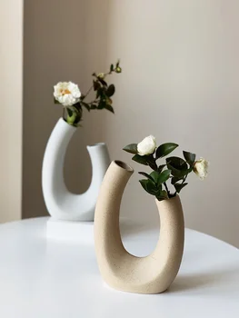 Керамическая ваза в скандинавском стиле, скандинавский минимализм, Сухоцветное растение, цветочная композиция в форме ушка, домашнее искусство, украшения интерьера, украшения