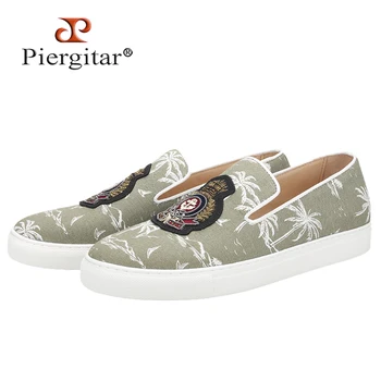 Piergitar 2023 Новые мужские кроссовки с принтом кокосовой пальмы в стиле милитари зеленого цвета с эмблемой ручной работы На белой подошве в пляжном стиле