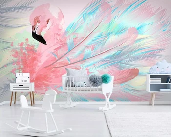 Пользовательские 3D обои современная ручная роспись из перьев фламинго фон для дивана в гостиной обои для домашнего декора фреска из папье-маше