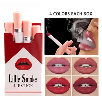 Креативный набор губной помады для сигарет, 4 цвета, Матовая Стойкая Водонепроницаемая Матовая помада для губ, Тюбик для макияжа красных губ, косметика для макияжа
