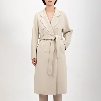 Модный шерстяной тренч 2021 года, однотонные пальто, Длинные куртки с поясом, женская одежда, осенне-зимняя верхняя одежда CZ3862