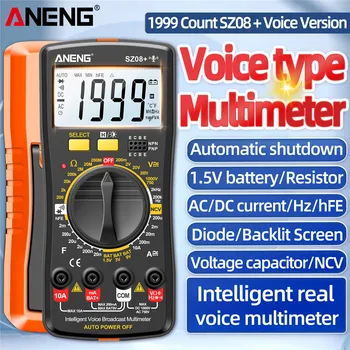 ANENG SZ08 + Мультиметр для голосового вещания, Ультратонкий накопитель, большой экран, цифровой профессиональный измерительный инструмент с тестовой ручкой