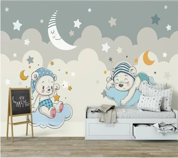 Пользовательские обои 3d фрески мультяшный медведь луна фоновая стена обои гостиная спальня детская комната обои papel de parede