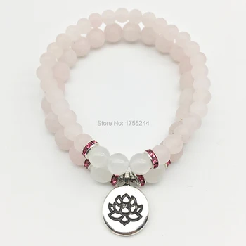 SN1331 Модный женский браслет для йоги, модный браслет Lotus Charm, матовый браслет из розового кварца, высококачественные украшения ручной работы.