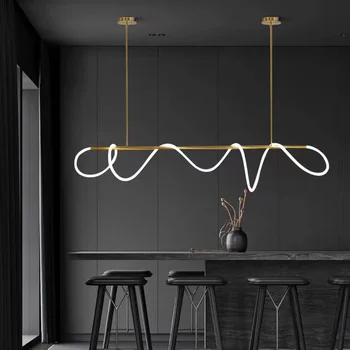Постмодернистские минималистичные светодиодные ленты Подвесные светильники Креативный подвесной светильник Nordic Line Роскошные светильники для гостиной, столовой