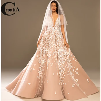 Croadia Изысканные свадебные платья с сеткой, аппликация 