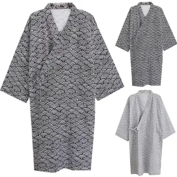 Men's printed bathrobe pajamas thin section long home service casual loose cotton gown трусы мужские хлопок нижнее белье