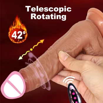 Автоматический телескопический вращающийся фаллоимитатор, Нагревающие фаллоимитаторы, вибратор для пениса, имитирующий точку G, Огромный член, женщина, Секс-игрушки с дистанционным управлением