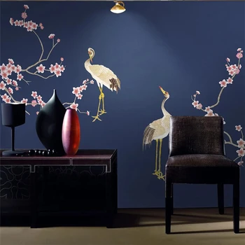 обои wellyu на заказ 3D фрески ручная роспись новые китайские цветы сливы штрихи цветы и птицы журавли фоновые обои
