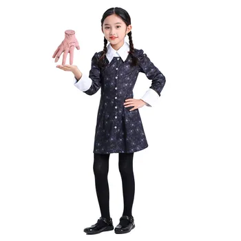 Черное платье для девочек в среду, костюм героев фильма Адамс, детское платье на Хэллоуин, подарок