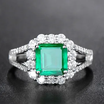 Высококлассный темперамент, инкрустированный изумрудным цирконием прямоугольного цвета, женское открытое кольцо с драгоценным камнем
