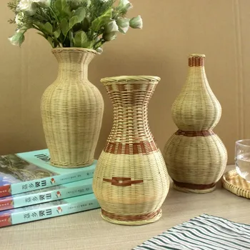 Ваза ручной работы из бамбуковой ткани, минималистичная ваза для украшения дома, цветочная композиция в стиле ретро и имитация цветочной экспозиции