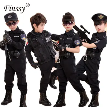 Костюмы полицейских для мальчиков, детский косплей для детей, армейская полицейская форма, Комплект одежды с длинным рукавом, боевая форма для выступлений.