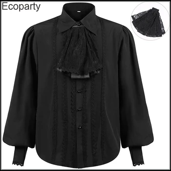 Мужские рубашки с длинным рукавом-фонариком эпохи Возрождения, средневековый викторианский костюм Черного принца для косплея, одежда для вечеринки на Хэллоуин
