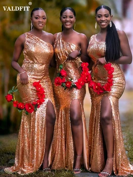 Длинные золотые платья подружек невесты Русалки 2022 для черной африканской свадьбы, платье для выпускного вечера Vestido De Fiesta De Boda