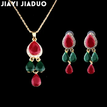 jiayi jiaduo индийские ретро наборы свадебных ювелирных изделий для женщин золотого цвета ожерелье серьги кулон невеста вечернее платье аксессуары подарок